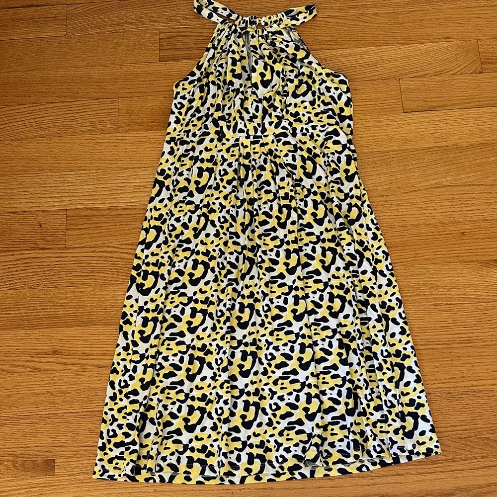 INC International Concepts Yellow and Navy Leopard Print Dress